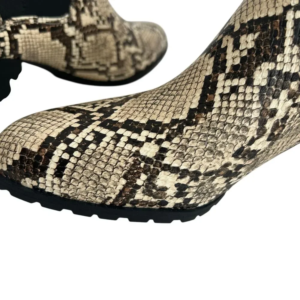 Vionic Belmont Snake Embossed Leather Ankle Booties Size 7.5